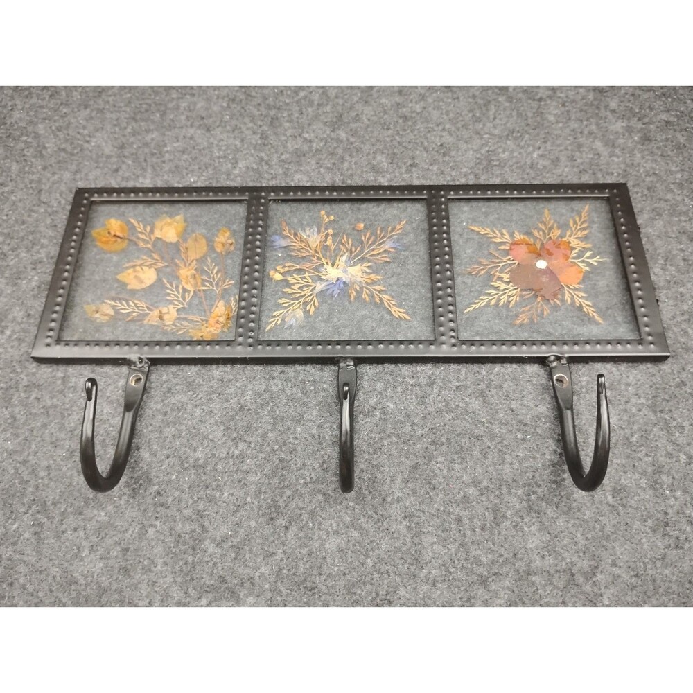 Dried Flowers Glass and Metal Key Hanger Wall Decor Boho Cottagecore Vintage